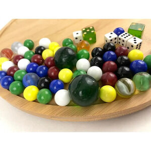 71 pc VTG Glass Marbles and Dice Solid Cat Eyes Swirl Mixed Agate